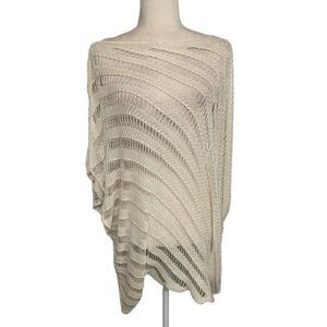 Kessley Womens Solid White Knit Mesh Poncho Sweater Top One Size